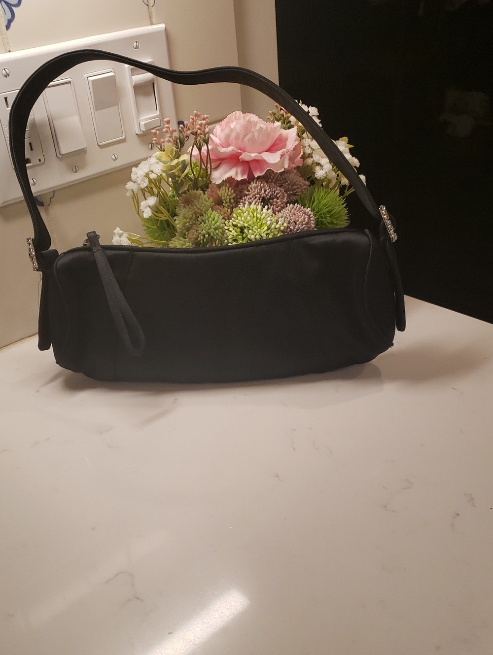 Ann Taylor Black Shoulder Bag with Single Strap And Rhinestone Embellishments